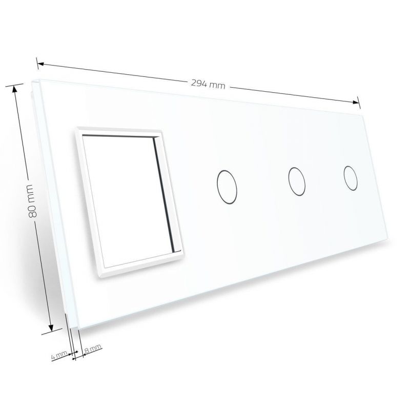 Сенсорна панель вимикача 3 сенсори та розетка (1-1-1-0) Glass Livolo C7-C1/C1/C1/SR-11 білий - Фото №2