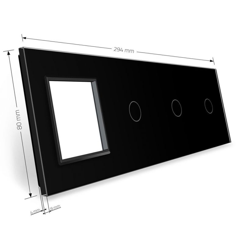 Сенсорная панель выключателя 3 сенсоры и розетка (1-1-1-0) Livolo Glass C7-C1/C1/C1/SR-12 черный - Фото №2