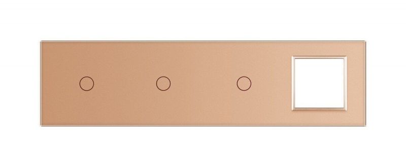 Сенсорна панель вимикача 3 сенсори та розетка (1-1-1-0) Glass Livolo C7-C1/C1/C1/SR-13 золото - Фото №1