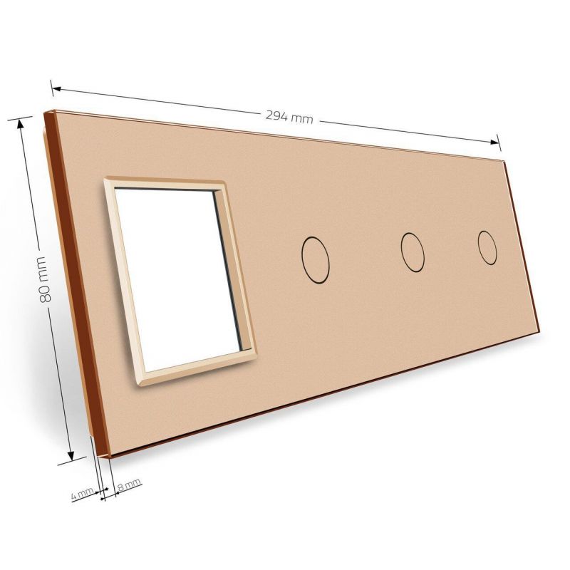 Сенсорна панель вимикача 3 сенсори та розетка (1-1-1-0) Glass Livolo C7-C1/C1/C1/SR-13 золото - Фото №2