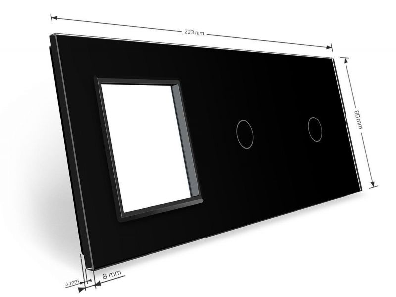 Сенсорная панель выключателя 2 сенсоры и розетка (1-1-0) Livolo Glass C7-C1/C1/SR-12 черный - Фото №2
