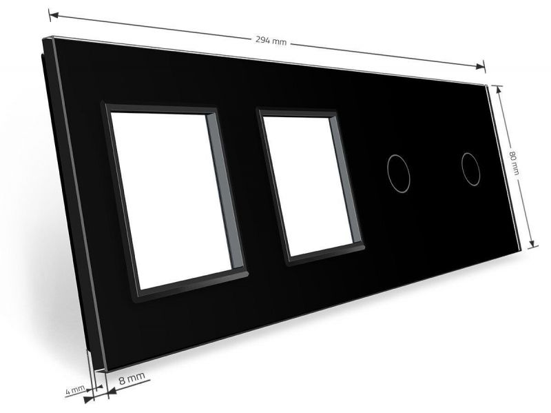Сенсорная панель выключателя 2 сенсоры и две розетки (1-1-0-0) Livolo Glass C7-C1/C1/SR/SR-12 черный - Фото №2