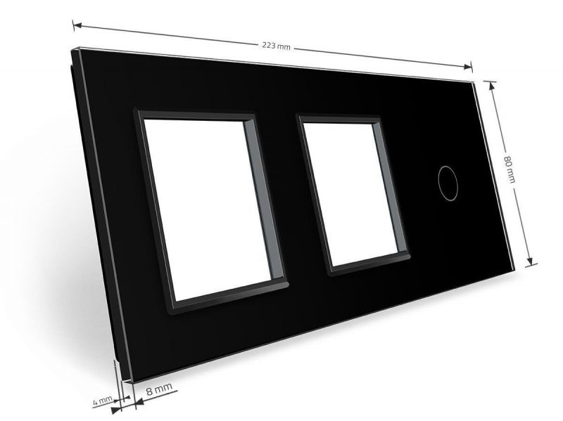 Сенсорная панель выключателя 1 сенсор и две розетки (1-0-0) Livolo Glass C7-C1/SR/SR-12 черный - Фото №2
