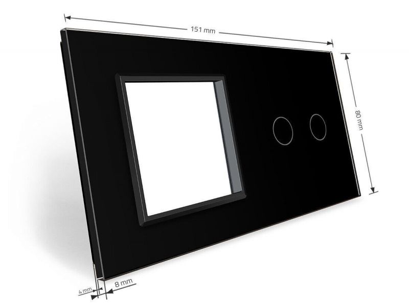Сенсорная панель выключателя 2 сенсоры и розетка (2-0) Livolo Glass C7-C2/SR-12 черный - Фото №2