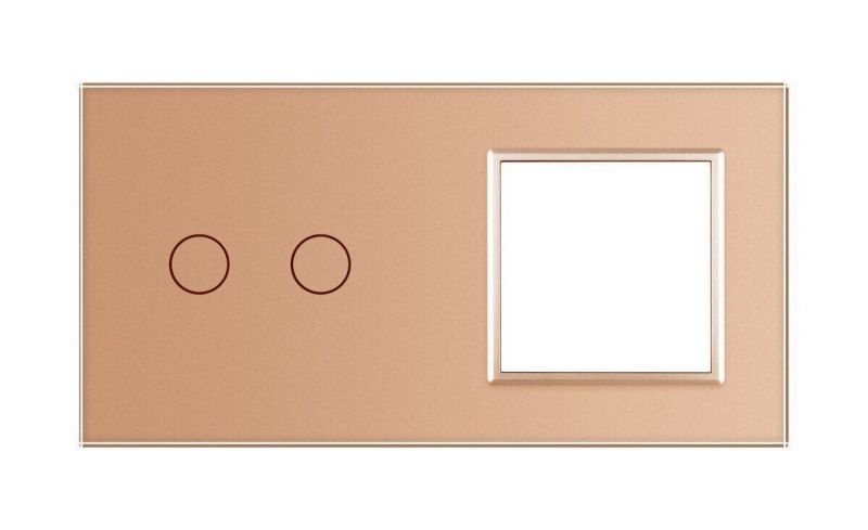 Сенсорная панель выключателя 2 сенсоры и розетка (2-0) Livolo Glass C7-C2/SR-13 золото - Фото №1