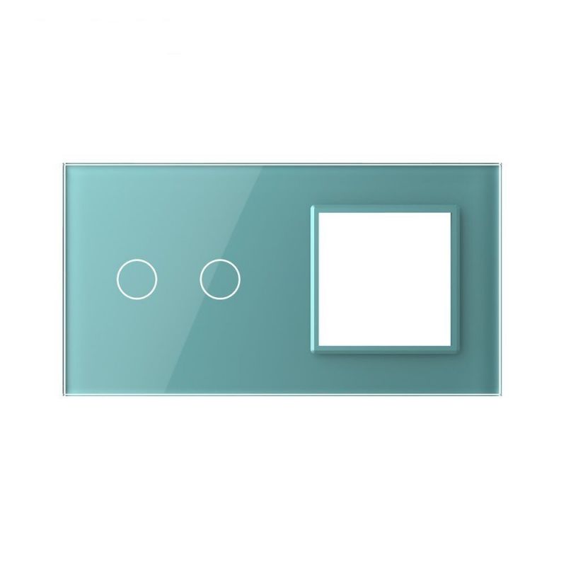 Сенсорная панель выключателя 2 сенсоры и розетка (2-0) Livolo Glass C7-C2/SR-18 зеленый - Фото №1