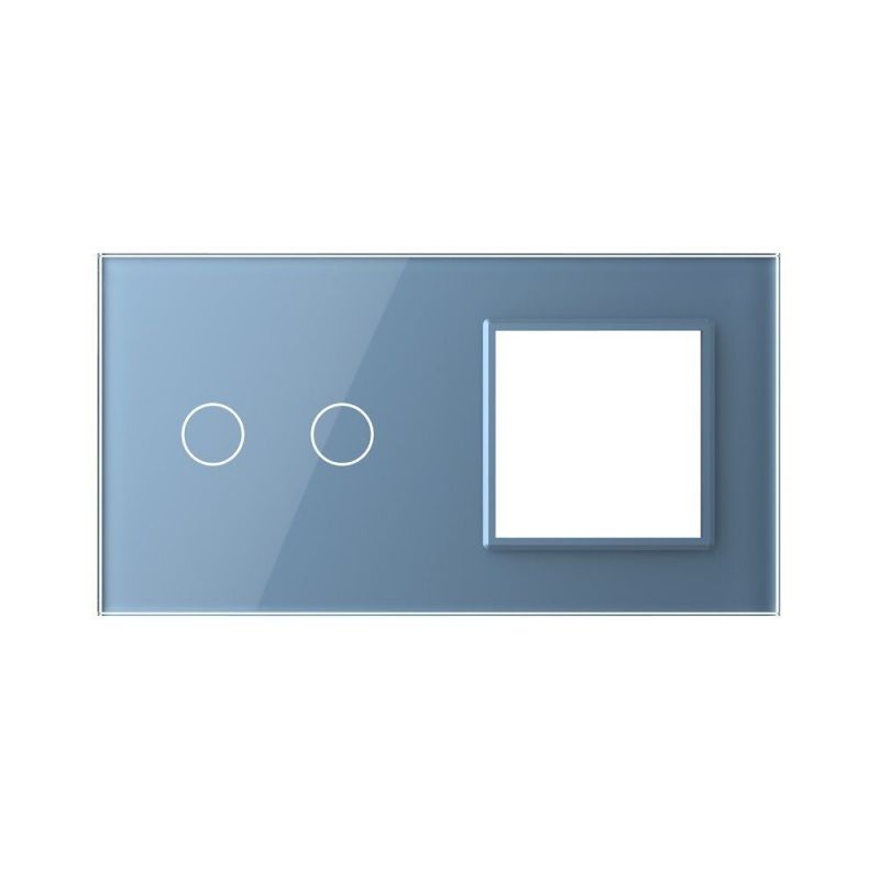 Сенсорна панель вимикача 2 сенсори та розетка (2-0) Glass Livolo C7-C2/SR-19 блакитний - Фото №1
