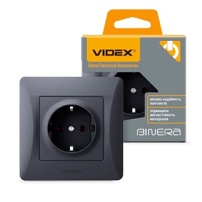  Розетка с заземлением Videx Binera VF-BNSK1G-BG черный графит - Фото №1