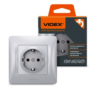  Розетка с заземлением Videx Binera VF-BNSK1G-SS серебряный шелк - Фото №1