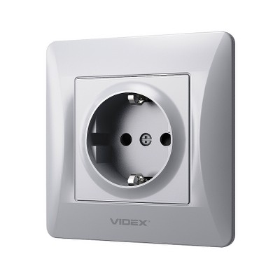  Розетка с заземлением Videx Binera VF-BNSK1G-SS серебряный шелк - Фото №2