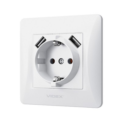 Розетка с заземлением и USB Videx Binera VF-BNSK1GU2-W белый - Фото №2