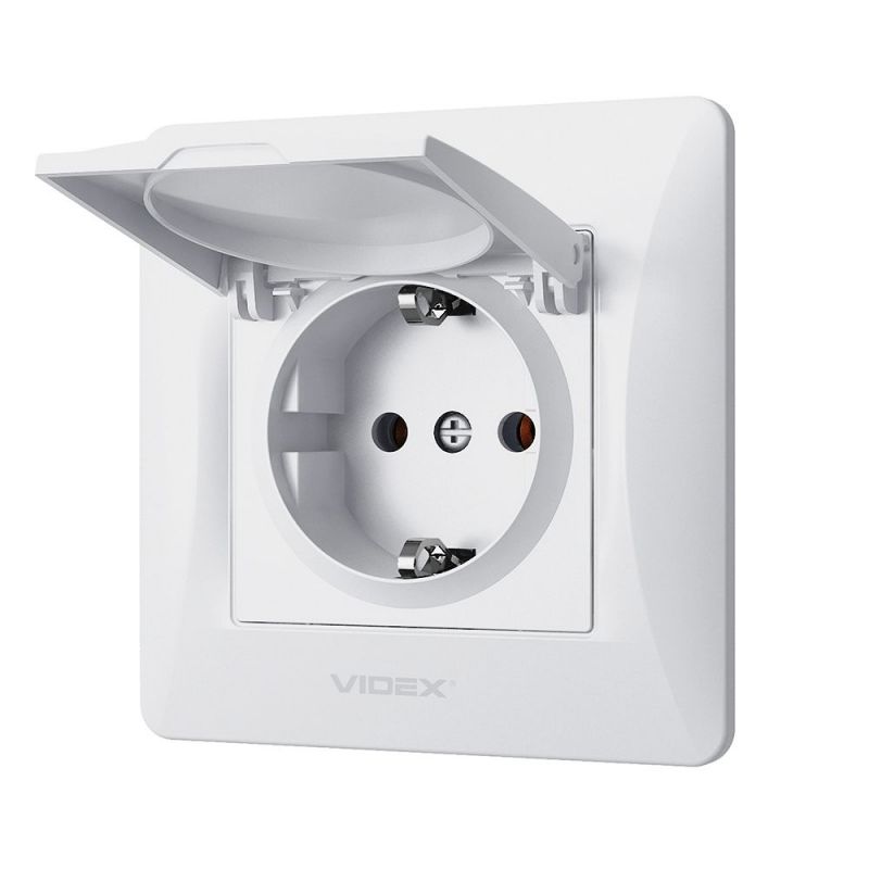 Розетка с заземлением и крышкой Videx Binera VF-BNSK1GС-W белый - Фото №2
