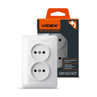 Розетка двойная без заземления Videx Binera VF-BNSK2-W белый - Фото №1