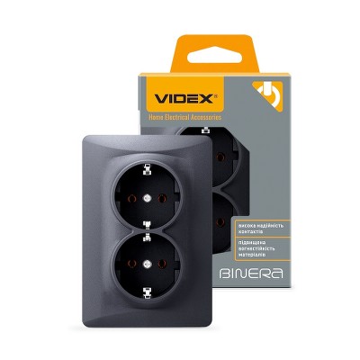  Розетка двойная с заземлением Videx Binera VF-BNSK2G-BG черный графит - Фото №1