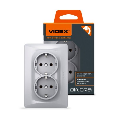  Розетка двойная с заземлением Videx Binera VF-BNSK2G-SS серебряный шелк - Фото №1