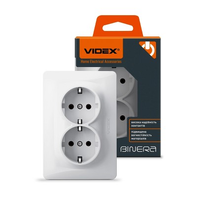  Розетка двойная с заземлением Videx Binera VF-BNSK2G-W белый - Фото №1