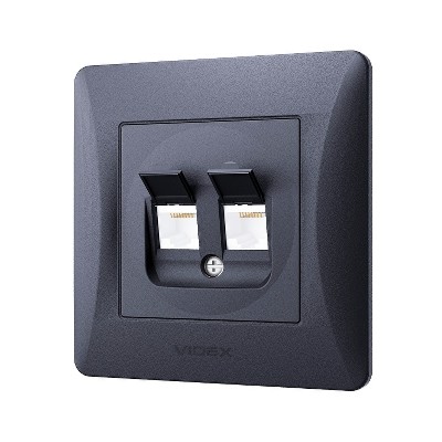 Розетка двойная компьютерная CAT6+CAT6 Videx Binera VF-BNSK2PC6-BG черный графит - Фото №2