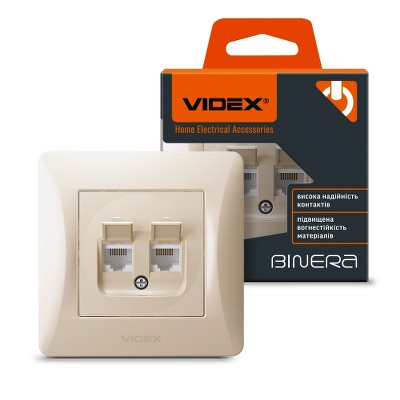 Розетка компьютерная+телефон CAT6+CAT3 Videx Binera VF-BNSK2PC6TF3-CR крем - Фото №1
