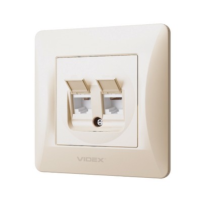 Розетка компьютерная+телефон CAT6+CAT3 Videx Binera VF-BNSK2PC6TF3-CR крем - Фото №2