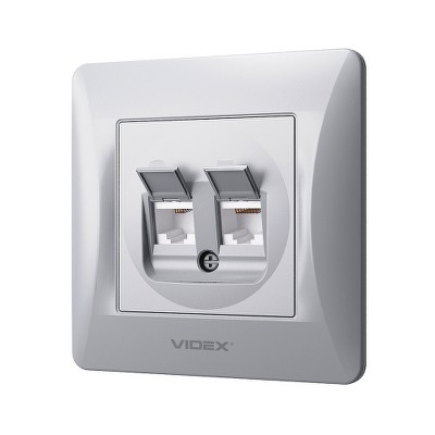 Розетка компьютерная+телефон CAT6+CAT3 Videx Binera VF-BNSK2PC6TF3-SS серебряный шелк - Фото №2