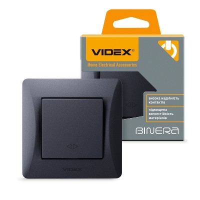  Переключатель одноклавишный перекрестный Videx Binera VF-BNSW1I-BG черный графит - Фото №1