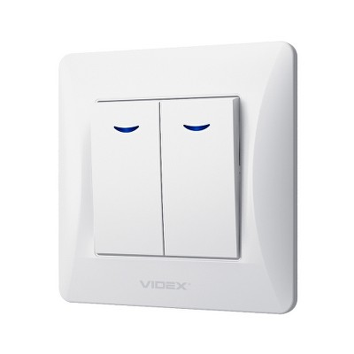 Выключатель двухклавишный с подсветкой Videx Binera VF-BNSW2L-W белый - Фото №2