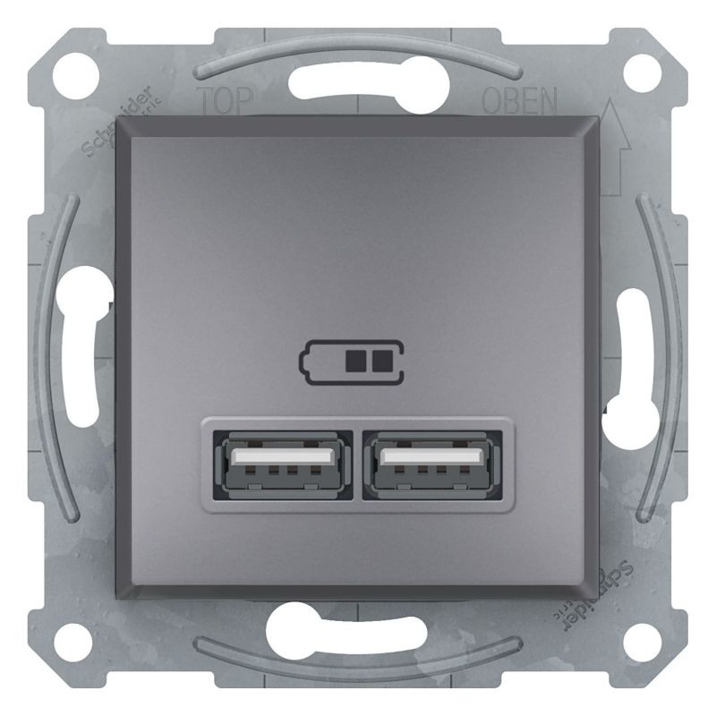 Розетка USB 2,1A Asfora Schneider EPH2700262 сталь