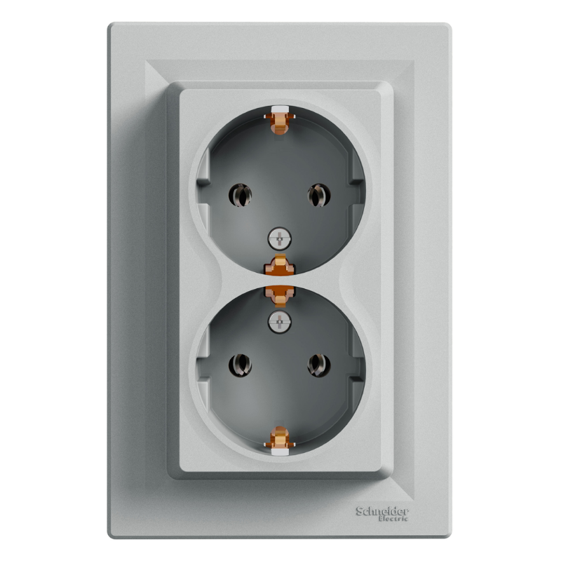 Розетка двойная с заземлением Asfora Schneider EPH9900161 алюминий