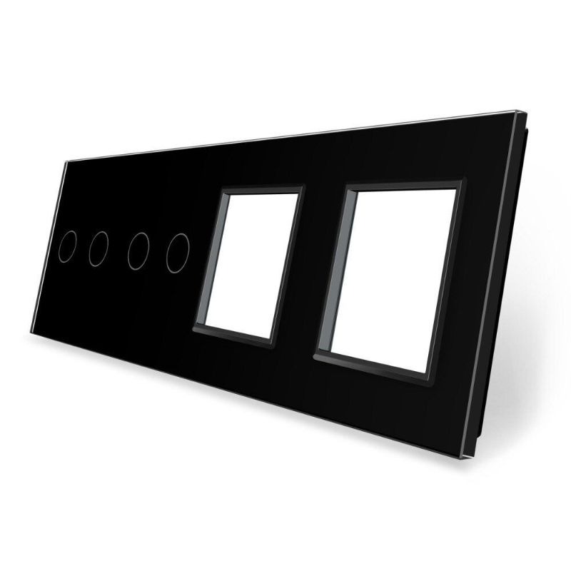 Сенсорная панель выключателя 4 сенсоры и две розетки (2-2-0-0) Livolo Glass C7-C2/C2/SR/SR-12 черный