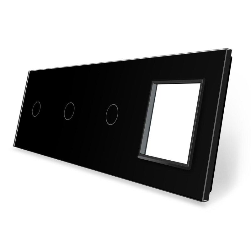 Сенсорная панель выключателя 3 сенсоры и розетка (1-1-1-0) Livolo Glass C7-C1/C1/C1/SR-12 черный