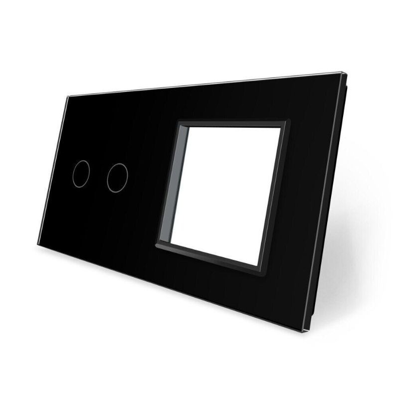Сенсорная панель выключателя 2 сенсоры и розетка (2-0) Livolo Glass C7-C2/SR-12 черный