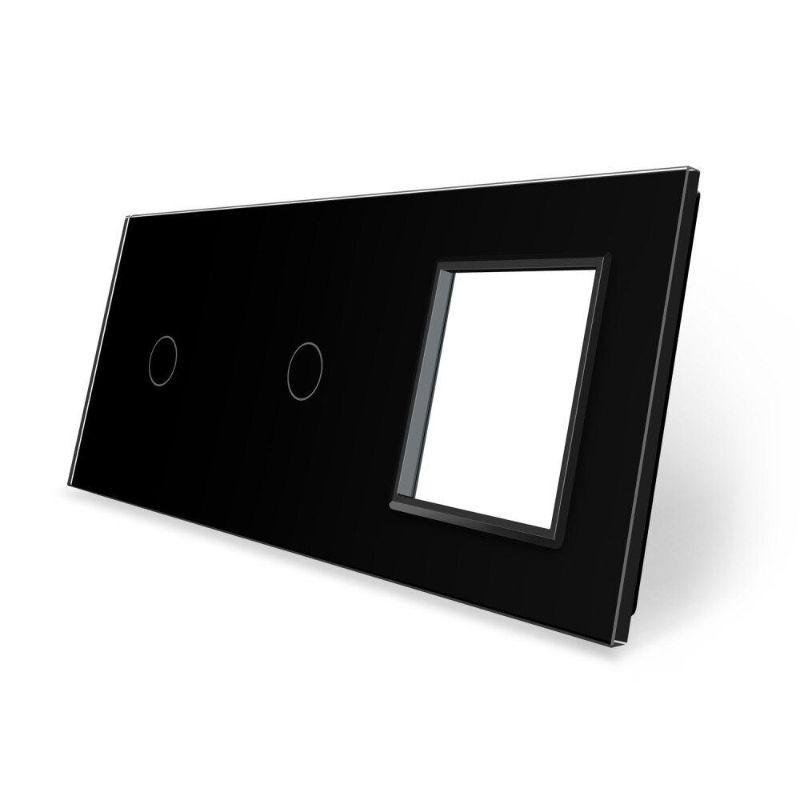 Сенсорная панель выключателя 2 сенсоры и розетка (1-1-0) Livolo Glass C7-C1/C1/SR-12 черный