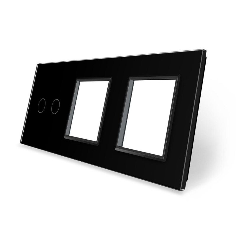 Сенсорная панель выключателя 2 сенсоры и две розетки (2-0-0) Livolo Glass C7-C2/SR/SR-12 черный
