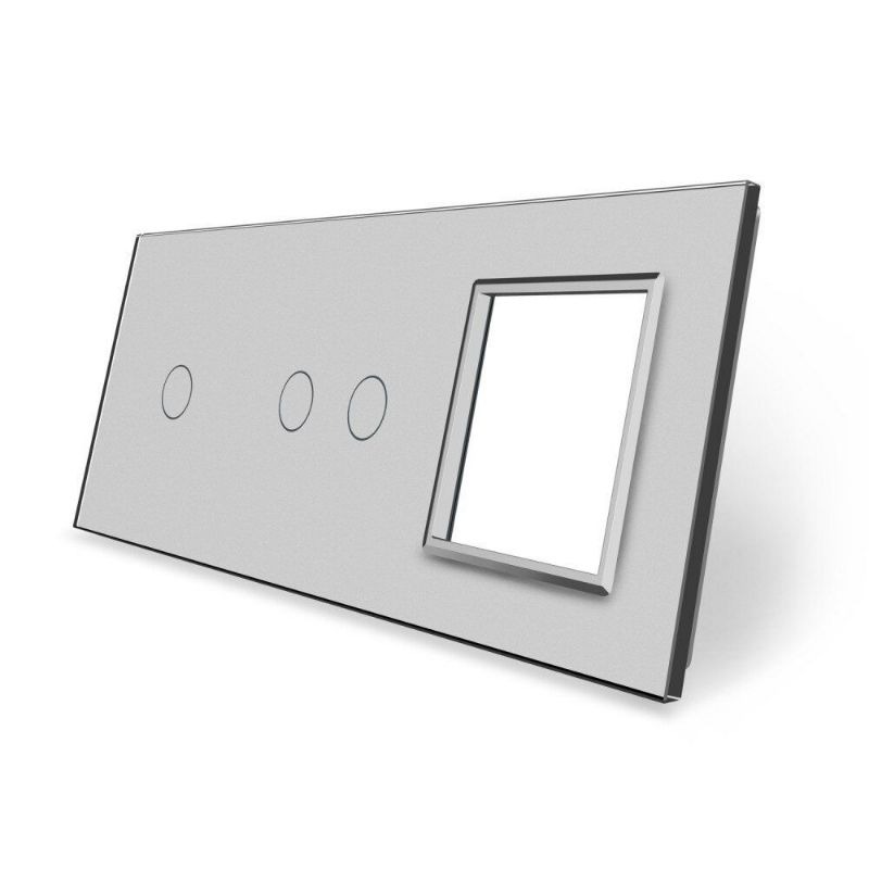 Сенсорна панель вимикача 3 сенсори та розетка (1-2-0) Glass Livolo C7-C1/C2/SR-15 сірий