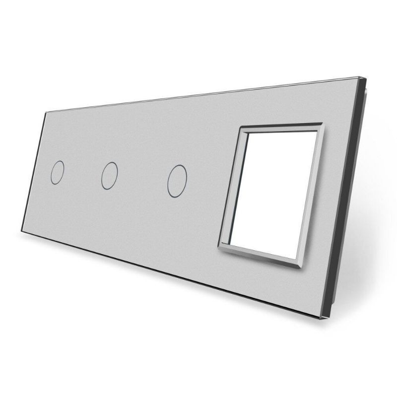 Сенсорна панель вимикача 3 сенсори та розетка (1-1-1-0) Glass Livolo C7-C1/C1/C1/SR-15 сірий
