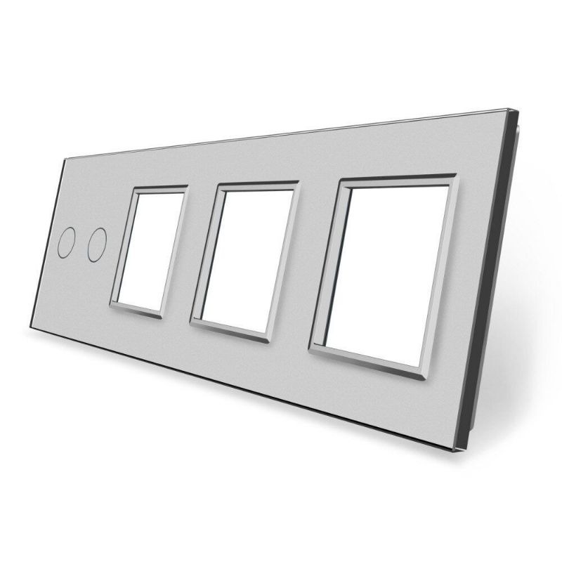 Сенсорна панель вимикача 2 сенсори та три розетки (2-0-0-0) Glass Livolo C7-C2/SR/SR/SR-15 сірий