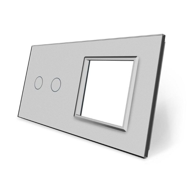Сенсорна панель вимикача 2 сенсори та розетка (2-0) Glass Livolo C7-C2/SR-15 сірий