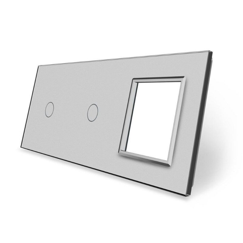 Сенсорна панель вимикача 2 сенсори та розетка (1-1-0) Glass Livolo C7-C1/C1/SR-15 сірий