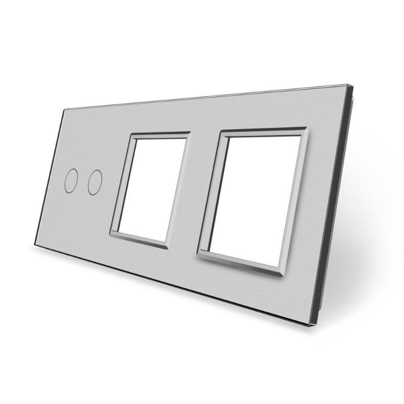 Сенсорна панель вимикача 2 сенсори та дві розетки (2-0-0) Glass Livolo C7-C2/SR/SR-15 сірий