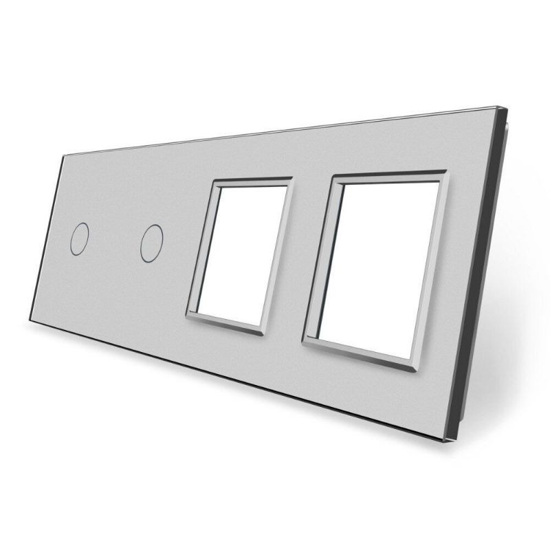 Сенсорна панель вимикача 2 сенсори та дві розетки (1-1-0-0) Glass Livolo C7-C1/C1/SR/SR-15 сірий