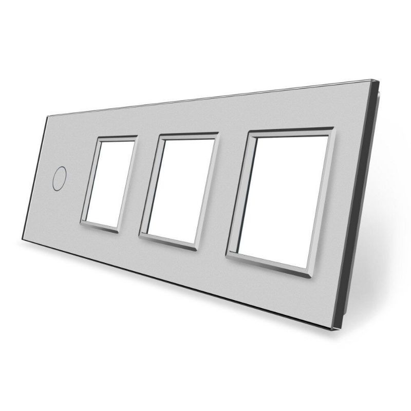 Сенсорна панель вимикача 1 сенсор та три розетки (1-0-0-0) Glass Livolo C7-C1/SR/SR/SR-15 сірий