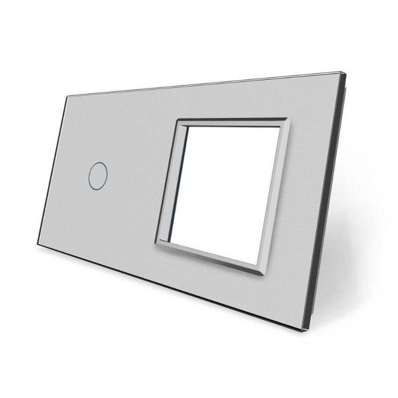 Сенсорна панель вимикача 1 сенсор та розетка (1-0) Glass Livolo C7-C1/SR-15 сірий