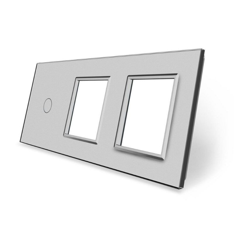Сенсорна панель вимикача 1 сенсор та дві розетки (1-0-0) Glass Livolo C7-C1/SR/SR-15 сірий