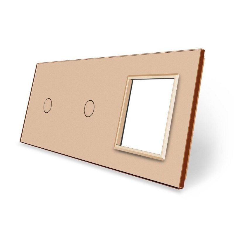 Сенсорна панель вимикача 2 сенсори та розетка (1-1-0) Glass Livolo C7-C1/C1/SR-13 золото