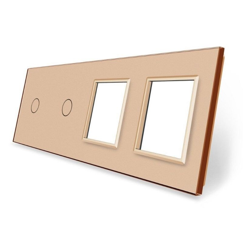 Сенсорна панель вимикача 2 сенсори та дві розетки (1-1-0-0) Glass Livolo C7-C1/C1/SR/SR-13 золото