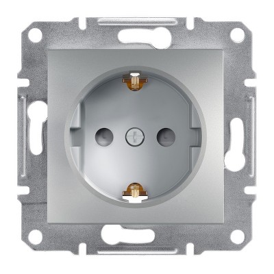 Розетка с заземлением и защитными шторками Asfora Schneider EPH2900261 алюминий