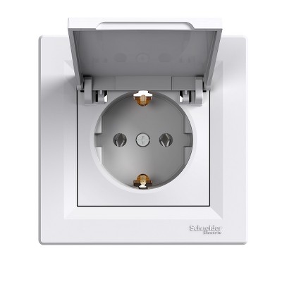 Розетка с заземлением и крышкой Asfora Schneider EPH3100121 белая