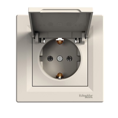 Розетка с заземлением и крышкой Asfora Schneider EPH3100123 крем