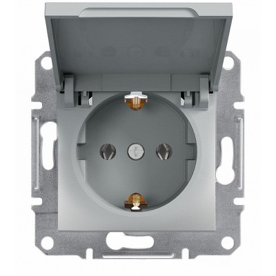 Розетка с заземлением и крышкой Asfora Schneider EPH3100161 алюминий