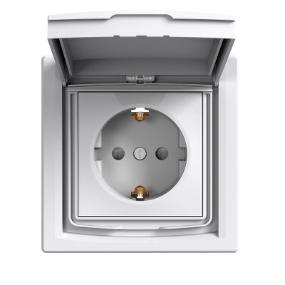Розетка с земленем защитными шторками и крышкой IP44 Asfora Schneider EPH3100321 белая